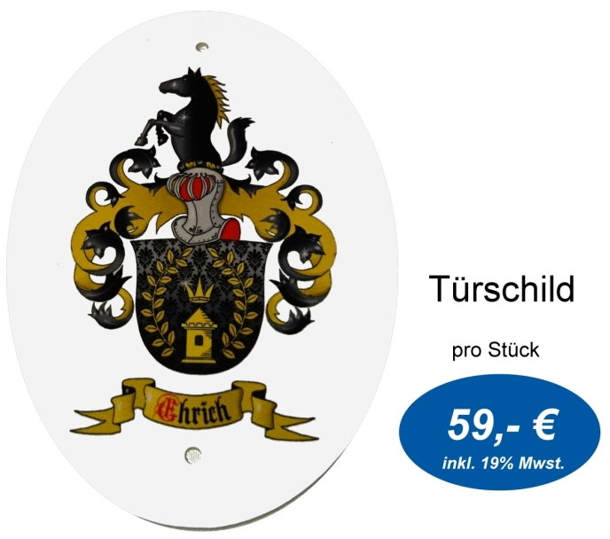 Familienwappen auf Türschild gedruckt