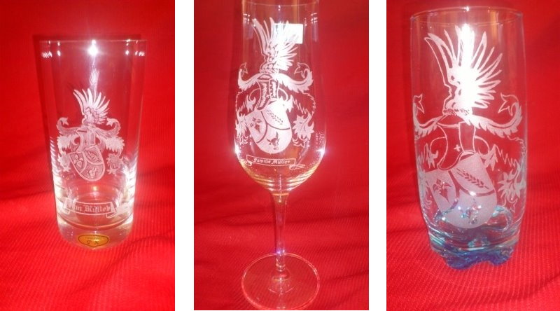 Glasgravur mit Wappen